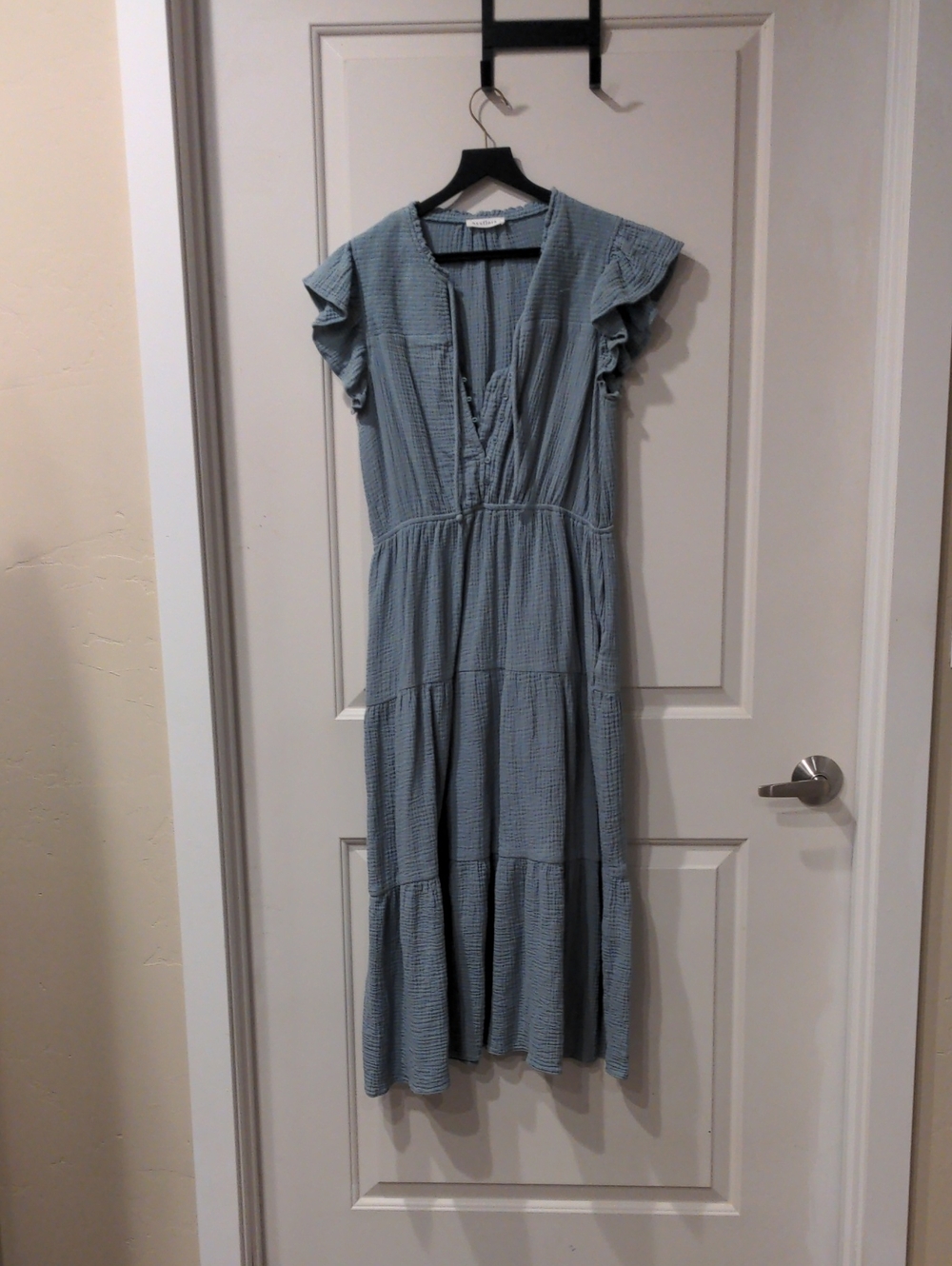 Light Blue Tiered Maxi Dress with Flutter Cap Sleeves